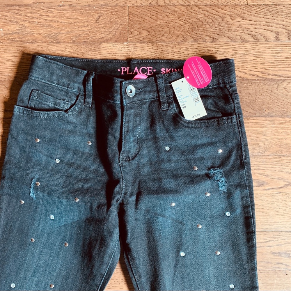 Girls studded black skinny jeans, size 16 - Picture 3 of 6